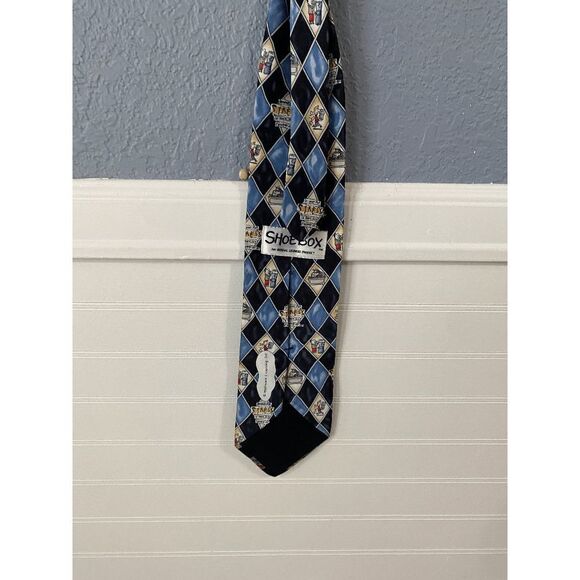 Shoebox Men’s Argyle Print Pure Silk Adjustable Neck Tie Blue & Black - Picture 3 of 6